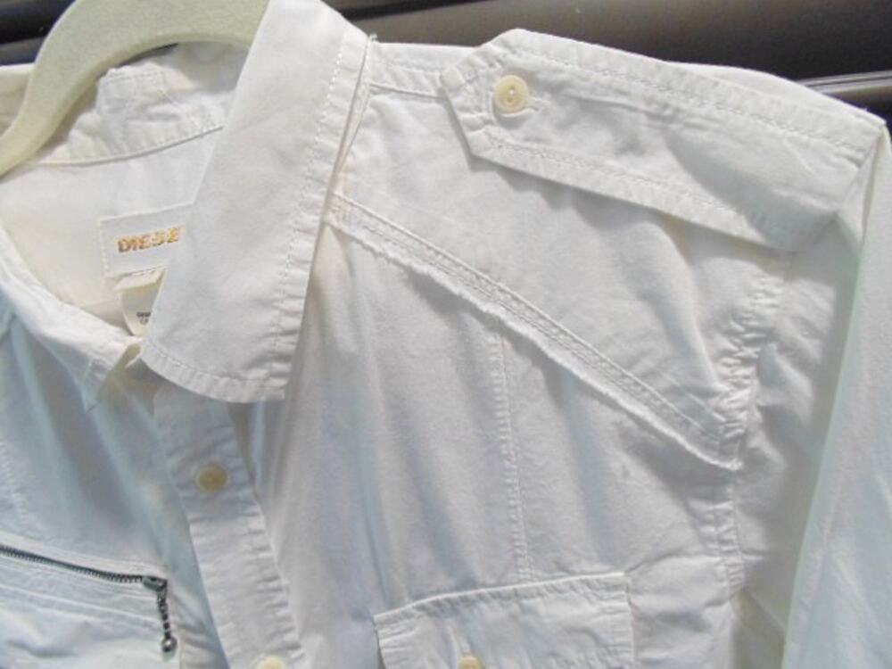 Vtg Diesel Military Utility Shirt Mens L White Long Sleeve Button Shoulder Tabs